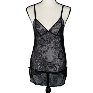 Victoria’s Secret Black Lace Silk Sheer Lace Up Slip Dress Size Medium